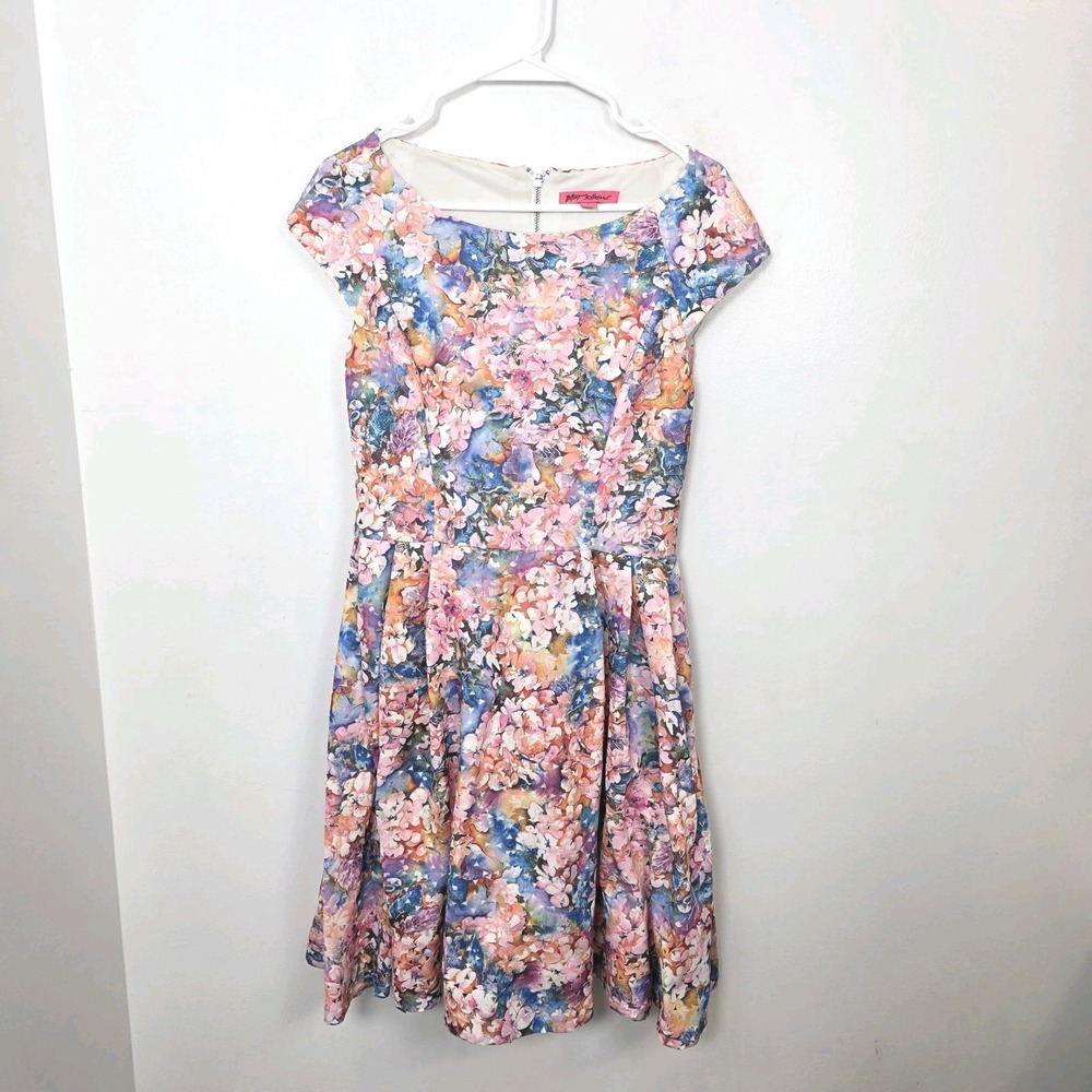 Betsey Johnson Pink Blue Floral Fit & Flare Girly Dainty Mini Dress Size 6